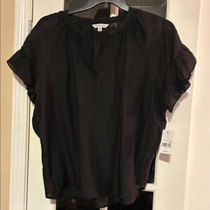 Ophelia Roe Black Ruffled Sleeve  Blouse V-Neckline Dress Shirt 2X NWT